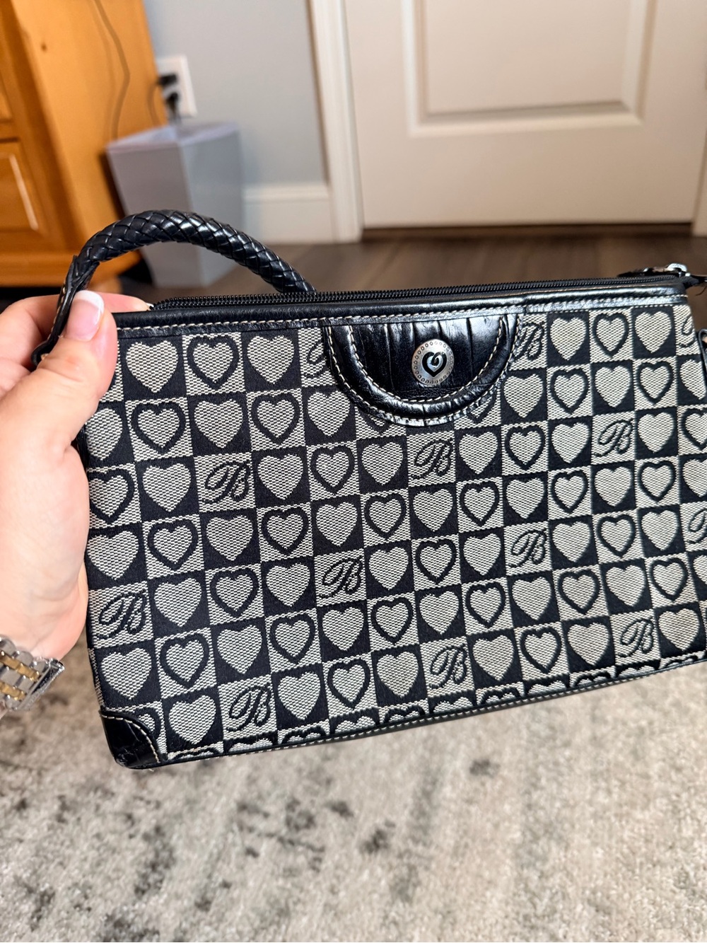 Brighton Black & Gray Heart-Print Crossbody Wristlet